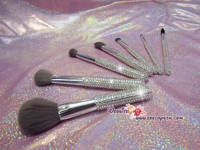 NEW BLING Makeup Comestic Brushes & Holder for Beauty Bedazzled with Rhinestones / Swarovski Foundation Eyelash Eyebrow Eyeshadow Blusher