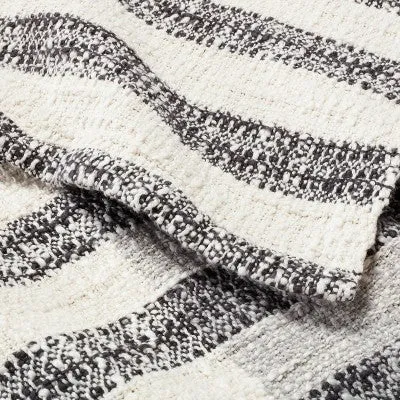 New - Contrast Edge Stripe Throw Blanket Railroad Gray/Cream - Hearth & Hand with Magnolia