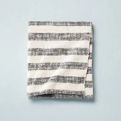 New - Contrast Edge Stripe Throw Blanket Railroad Gray/Cream - Hearth & Hand with Magnolia