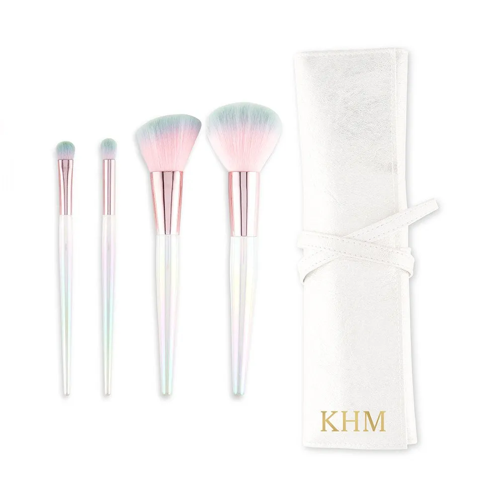 PERSONALIZED MAKEUP BRUSH SET & TRAVEL POUCH  - IRIDESCENT UNICORN