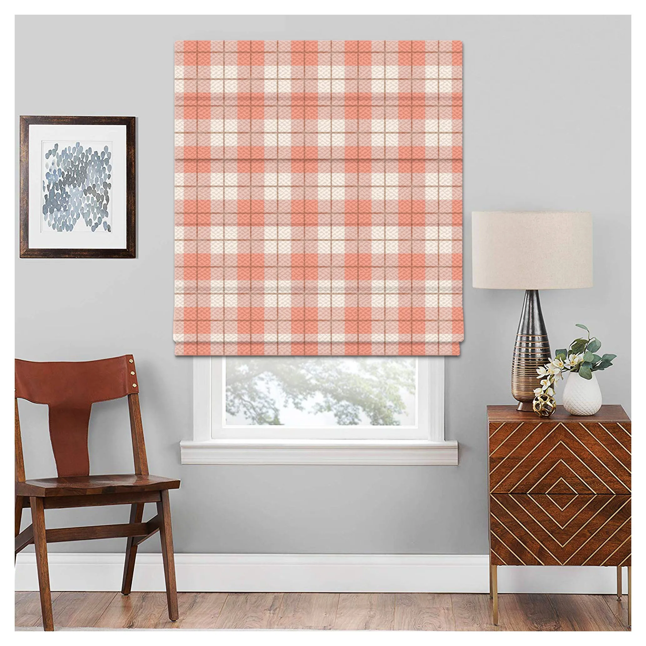 Pink Elegant Tartan Pattern Print Window Roman Shade