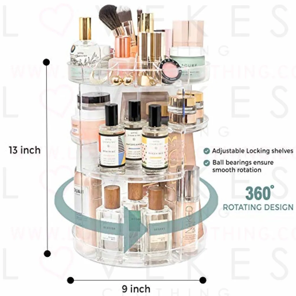 Rotating Makeup Organizer by Tranquil Abode | 360 Spinning Storage Display Case | Clear Acrylic Vanity & Bathroom Organizer for Skincare, Perfume, Cosmetic, Beauty, Make up and Essential Oil Products