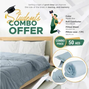 Students Combo Offer 3-Piece Roll Comforter Set - Metallic Blue