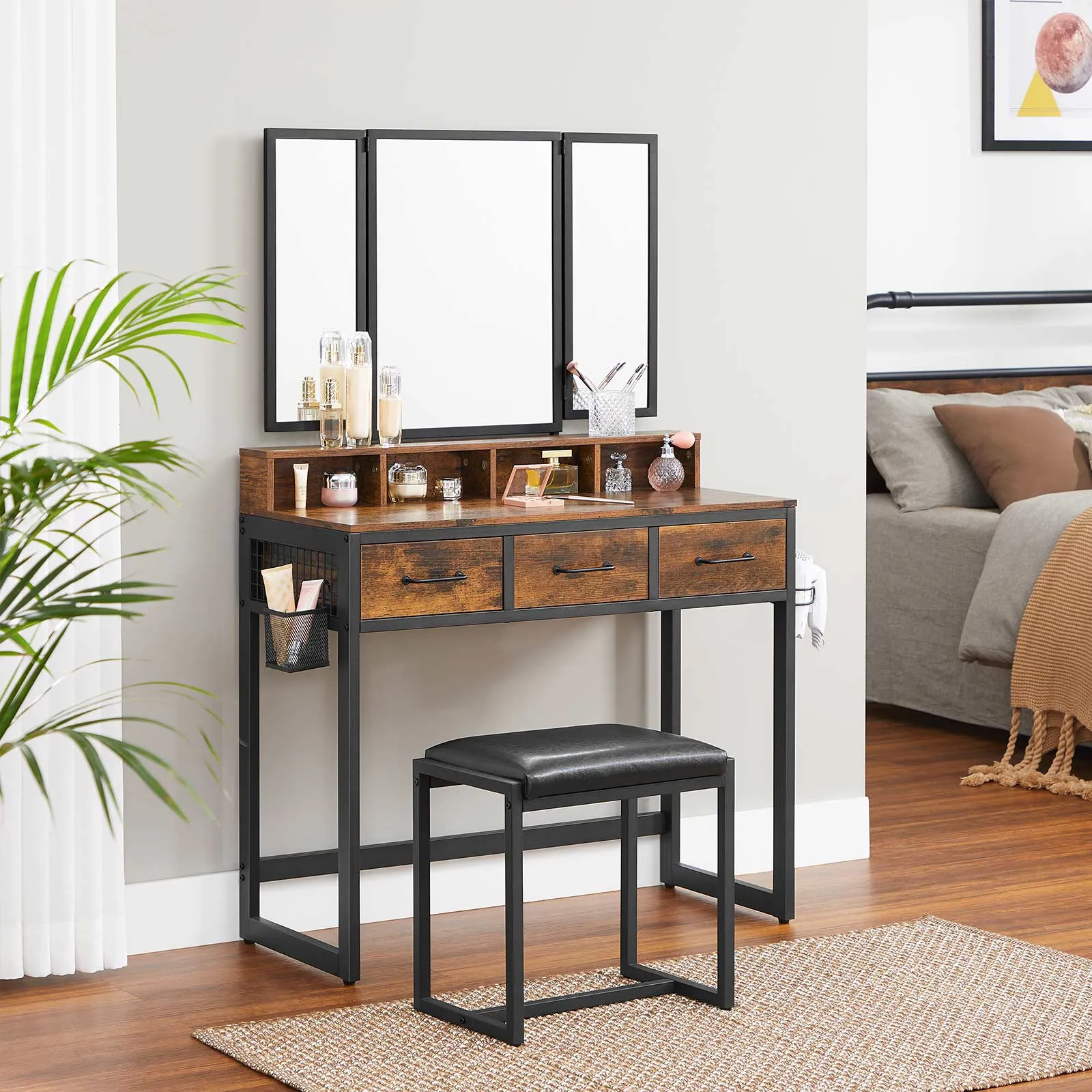 Vanity Table with Upholstered Stool Set